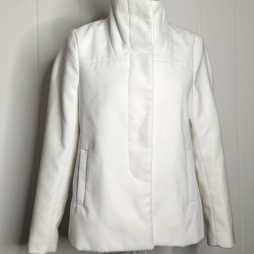 White Vintage High Neck Button Down Winter Pea Coat